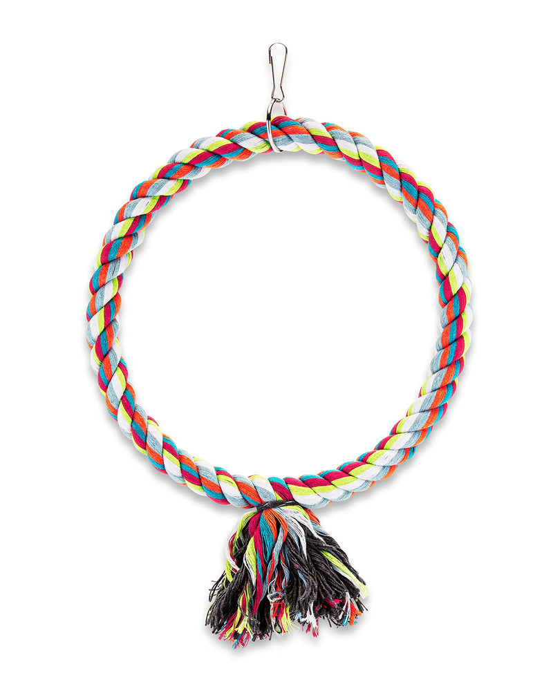 Spoiled Pet® Large Circle Cotton Bird Rope Swing Perch - Made with All Natural Materials - Safe to Climb and Chew - Great for African Grey Parrots, Cockatiels, Parakeets, and Cockatoos