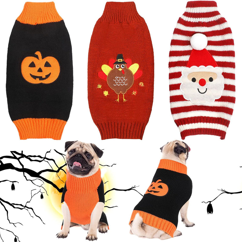 Sanwuta 3 Pcs Halloween Thanksgiving Christmas Dog Kint Sweaters Sets, S