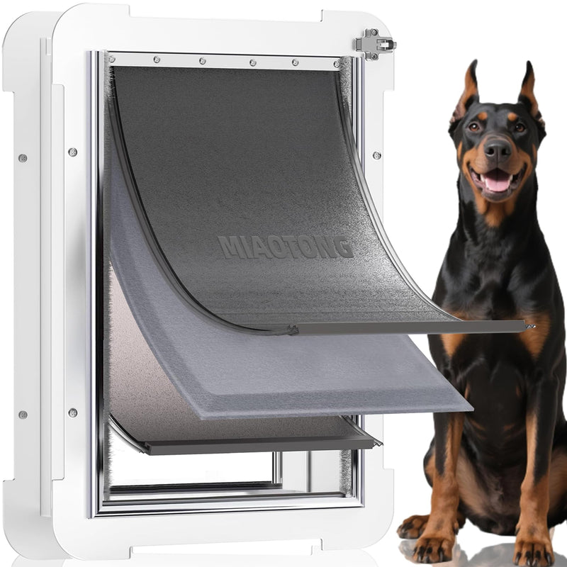 3-Flap Never Rust Extra Large Dog Door for Doors with Sliding Lock Panel, Steel Frame and Telescoping Tunnel Pet Door, Extreme Weather Durable Doggy Door (Pets Up to 220 Lb)