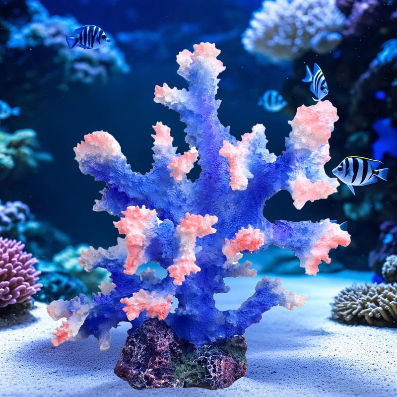 Premium Coral Reef Ornament - Lifelike Artificial Coral Decor for Saltwater & Freshwater Aquariums | Hand-Painted Blue,