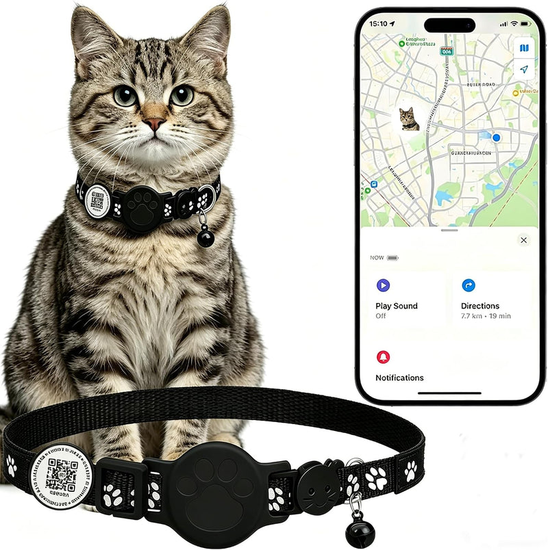 Cat Tracker with QR Code GPS Collar for Cats Electronic Pet Locator Waterproof Compatible with Apple Find My Advanced Tr