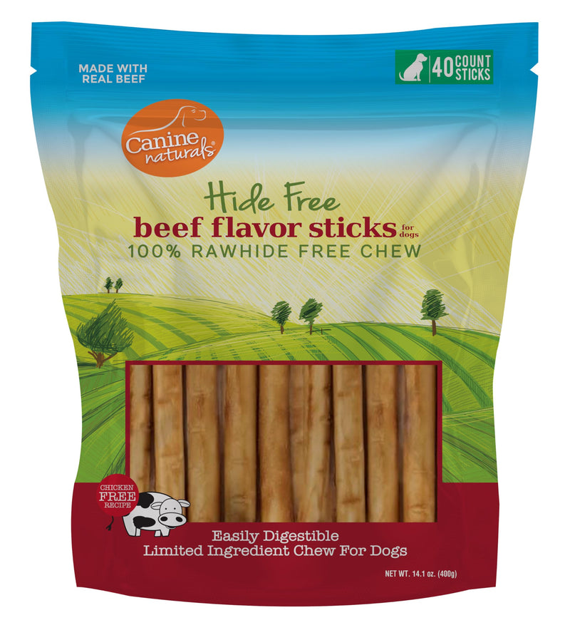 Canine Naturals Beef Chew - Rawhide Free Dog Treats - Made with Real Beef - Poultry Free Recipe - All-Natural and Easily Digestible - 40 Pack of 5 Inch Stick Chews