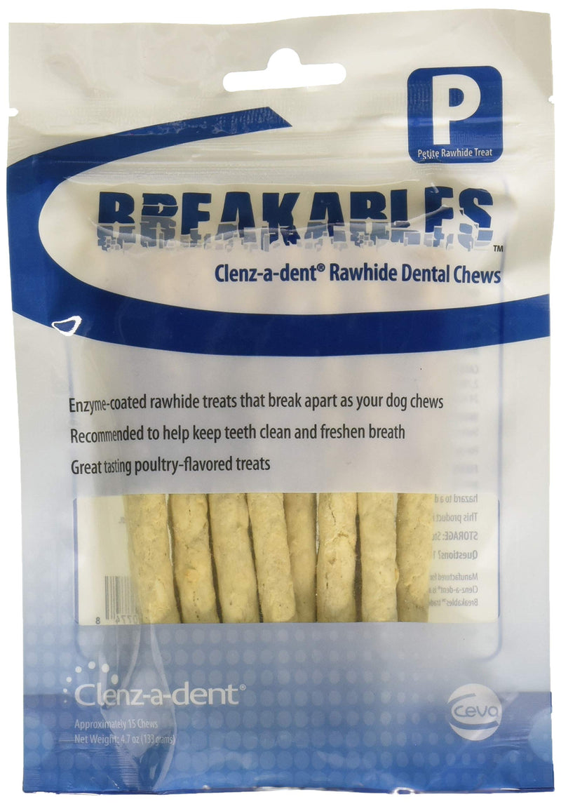 CEVA Animal Health Breakables Clenz-A-Dent Rawhide Dental Chews for Dogs, Petite/< 11 lb/15 Count