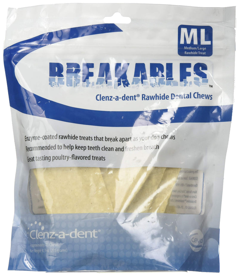 CEVA Animal Health Breakables Clenz-A-Dent Rawhide Dental Chews for Dogs, Medium/Large/11-50 lb/15 Count