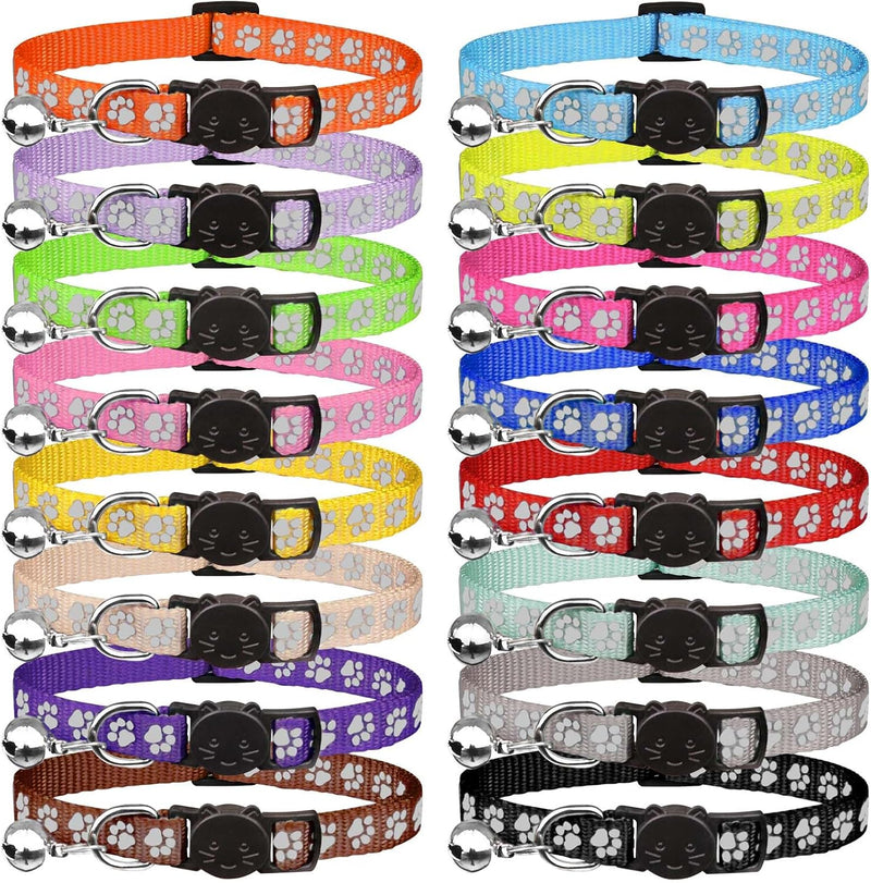 16 PCS Breakaway Cat Collars with Bells Reflective Cat Collar Safety Nylon Kitten Collars Cat Collars for Girl Boy Cats(