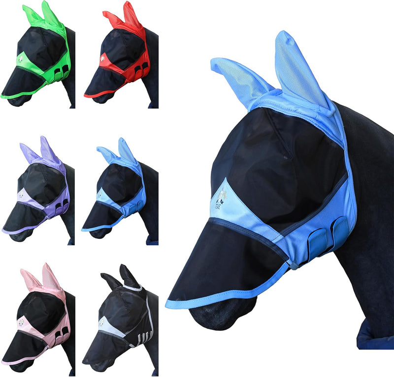 T TEKE Fine Mesh Horse Fly Mask w/Ears & Nose, UV Blocking 3D Eye Visor with Extra Fleece Cushioned Forehead, Protection