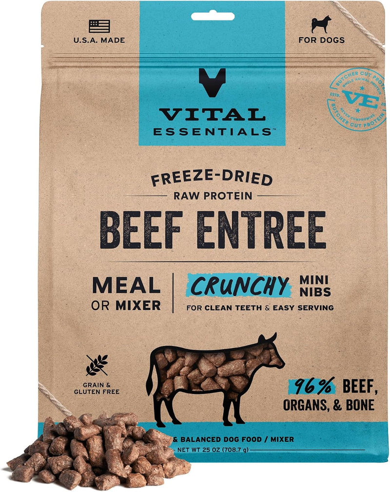 Vital Essentials Freeze Dried Dog Food, Beef Crunchy Mini Nibs, 25 oz Bag