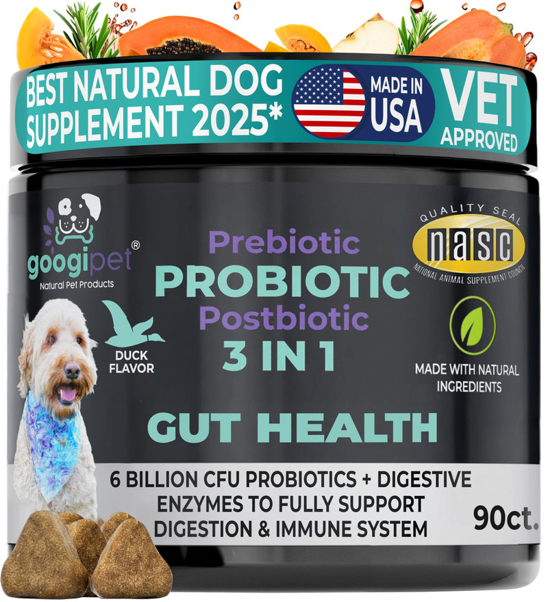 Googipet Probiotics for Dogs Digestive Health - Prebiotics and Probiotics Chews for Dog Yeast Infection Treatment + Digestive Enzymes - Dog Probiotics for Itchy Skin & Ears w/Papaya, Pumpkin, & Fiber