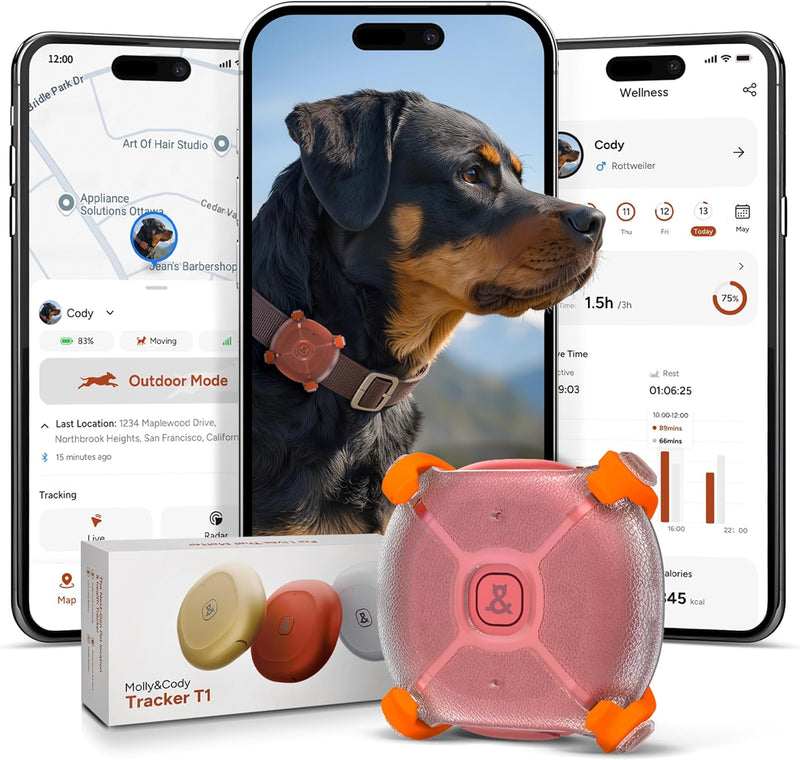 Molly&Cody Smart Dog & Cat GPS Tracker, 4 Smart Modes Real-Time Pet Tracker with Custom Virtual Fence IP67 Waterproof Lo