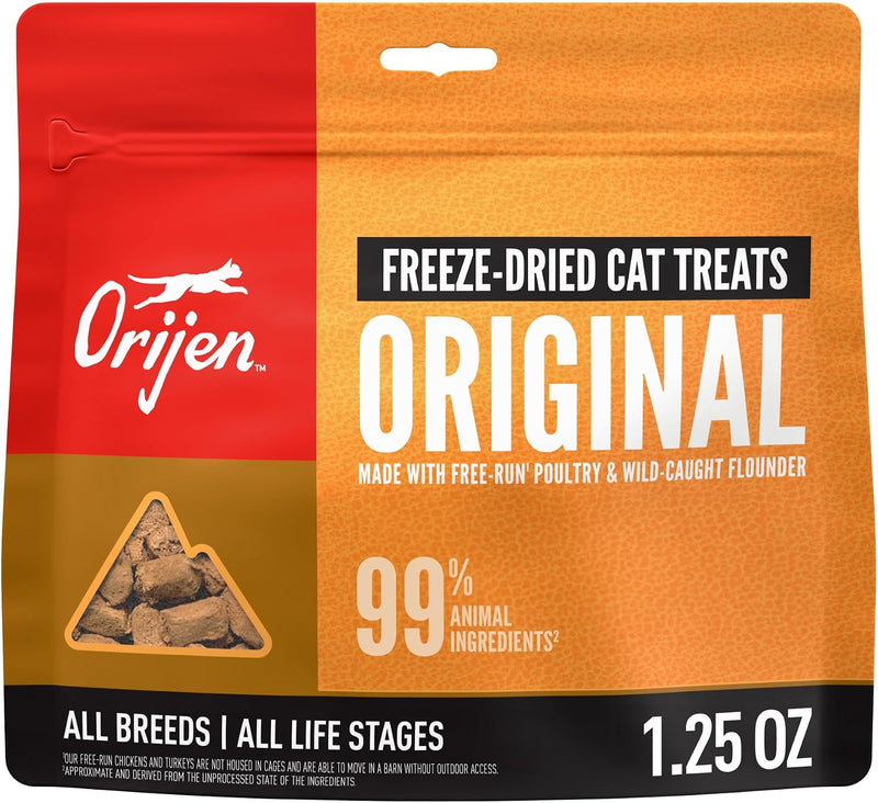 ORIJEN Freeze Dried Cat Treats Grain Free High Protein Raw Animal Ingredients Original 1.25oz Bag
