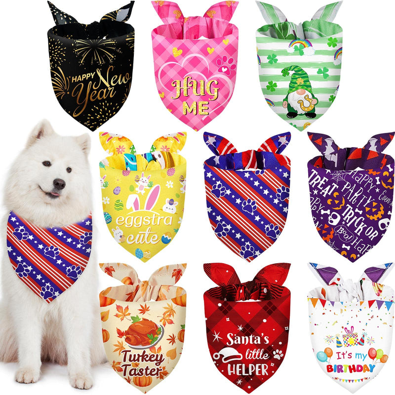 Weewooday 9 Pcs Holiday Dog Bandanas 4th of July Bandanas Patriotic Red White and Blue Birthday Scarf Adjustable Pet Washable Scarves for Large Dog Christmas Supply