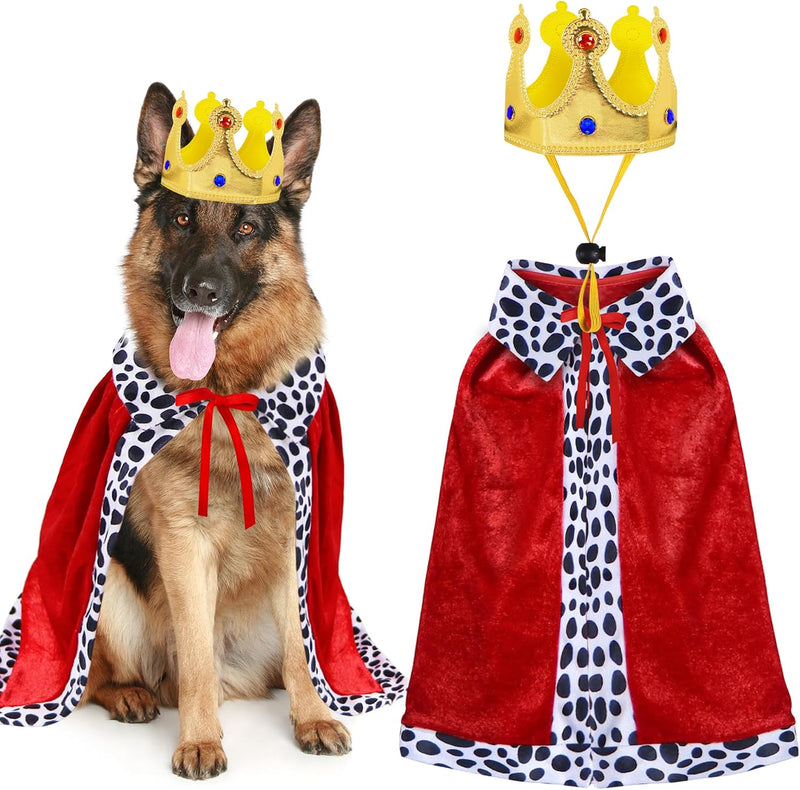 GOYOSWA Dog King Costume, Dog Halloween Costumes King Cloak Crown Set Funny King Prince Costume for Small Medium Large D
