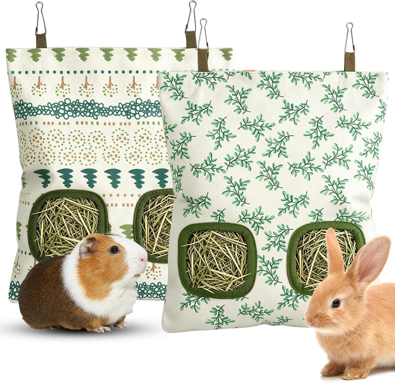 Rabbit Hay Bag 2 Pack - 2 Holes Hanging Bunny Hay Feeder Holder