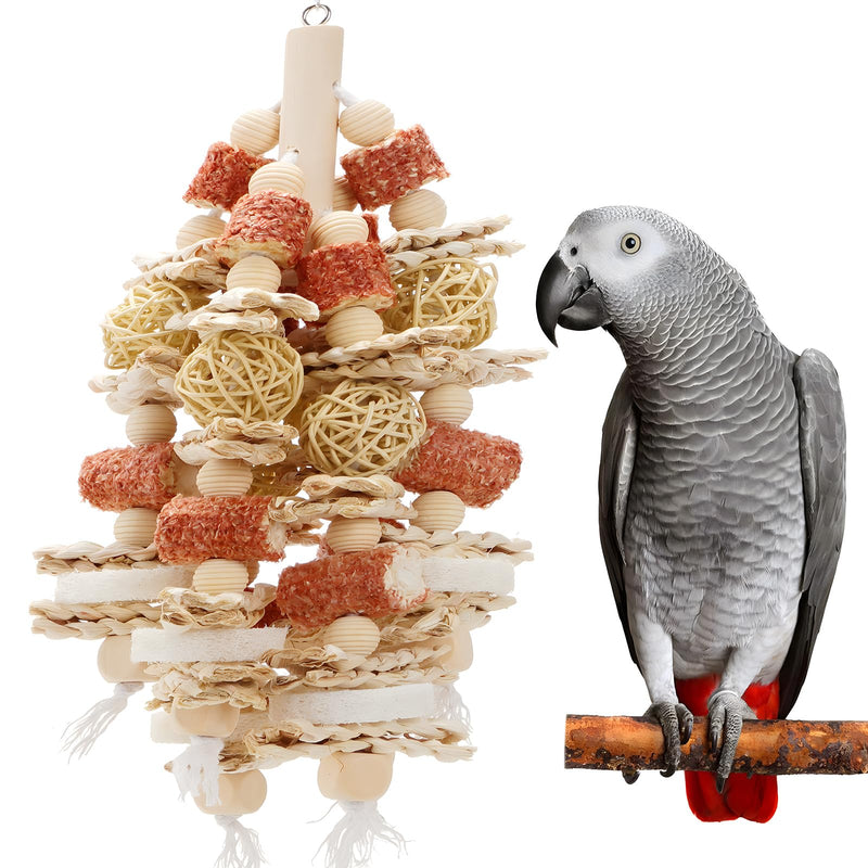 kencunay Bird Toys that is 17.5 Inches in Length, Parrot Toy Designed for Chewing Features Natural Corn cob and Loofah Slices, Can Be Hung in Large and Medium-Sized Parrot Cages