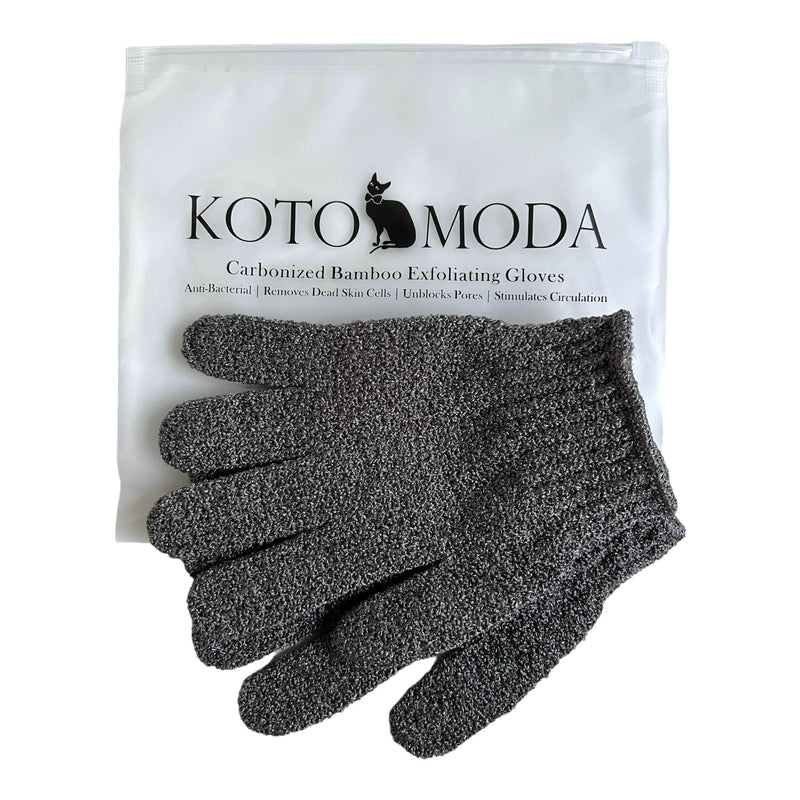 Kotomoda Sphynx Cat Bath Glove, Carbonized Bamboo Charcoal Exfoliating Mitt for Hairless Cats, Gentle Pet Grooming Bath Scrub for Peterbald and Donskoy (1 Pair)