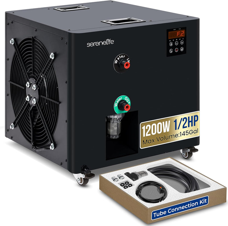 SereneLife Cold Plunge Chiller System - 1/2 HP 2290w, 132 Gal Max Volume Ice Bath Water Chiller with Quiet Design Coolin