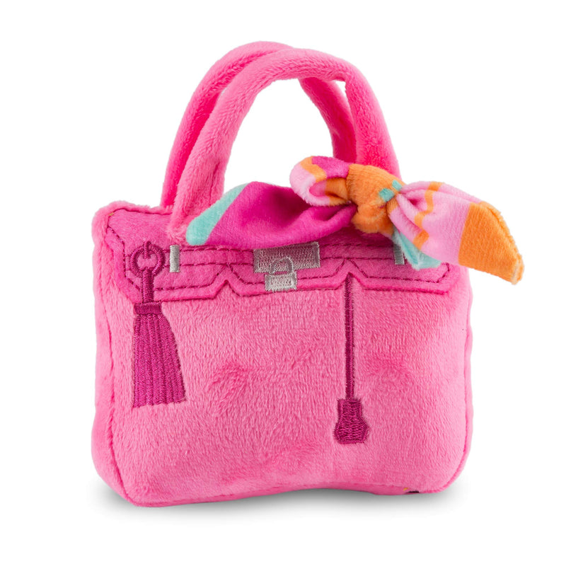 Haute Diggity Dog Barkin Bag with Scarf, Plush Designer Dog Toys with Interactive Squeaker, Stimulating Pet Enrichment, Machine-Washable & Safe Materials for All Breeds, Size Small