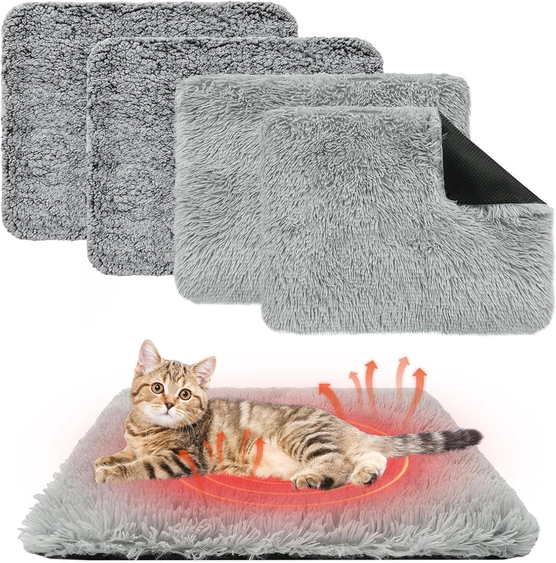 KOOLTAIL Self Warming Cat Bed, 4 Pack 16*20in Plush Extra Warm Self Heating Pet Pad for Crate, Floor, Indoor Outdoor, No