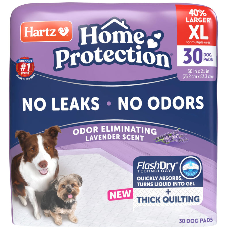 Hartz Home Protection Super Absorbent Odor Eliminating Lavender Scented No Leak Dog Pads,XL 30 count