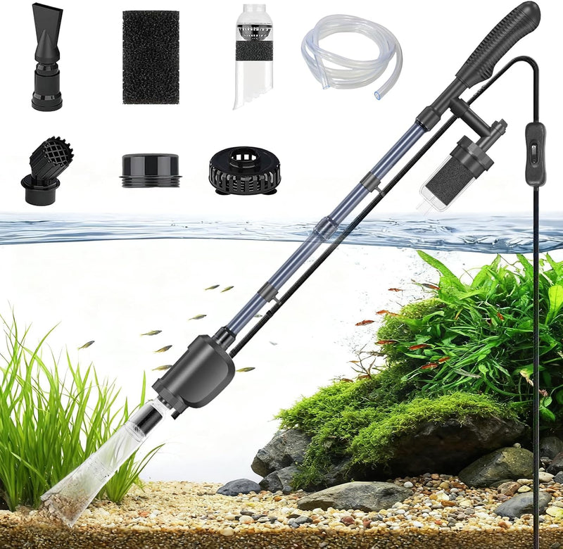 Electric Aquarium Gravel Cleaner with Strong Suction, Adjustable Water Flow, Auto Water Change & Sand Wash & Algae Remov