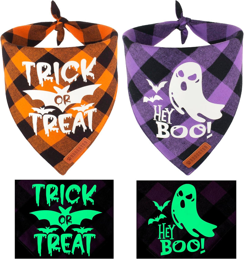 ADOGGYGO Halloween Dog Bandanas, Glow in Dark Plaid Dog Scarf, X-Large
