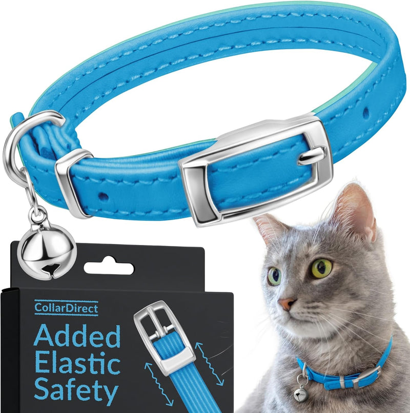 CollarDirect Leather Cat Collar with Removable Bell – Safety Elastic Strap (Breakaway Alternative) – Kitten Collar for Small & Big Boy & Girl Cats