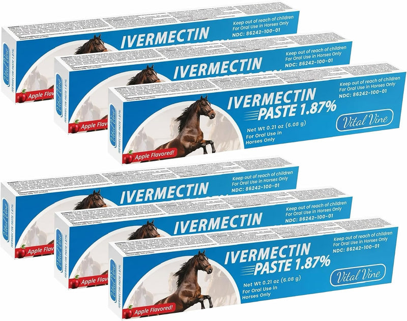 VITALVINE Ivermectin 1.87% Paste for Horses – Apple Flavor 6.08g Syringe, Treats Horses Up to 1250 lbs (6-Pack)