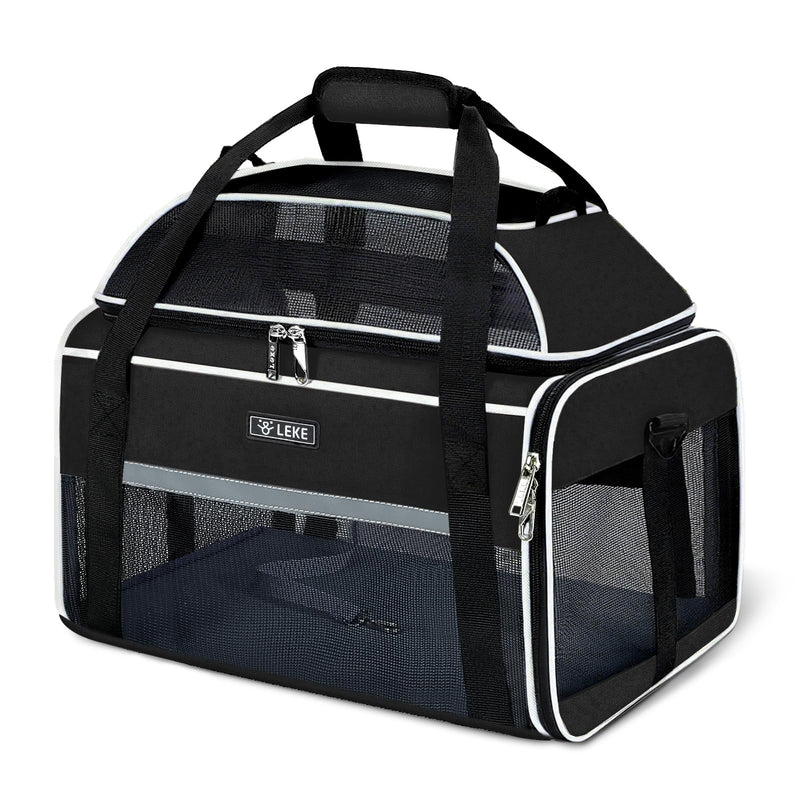 Lekereise Top-Expandable Pet Carrier 17x11x9.5 Inch Alaska Hawaiian Airline Approved Soft Sided Underseat to 12lbs Travel Carriers for Small Dogs and Cats with Locking Safety Zippers Anti-Scratch Mesh