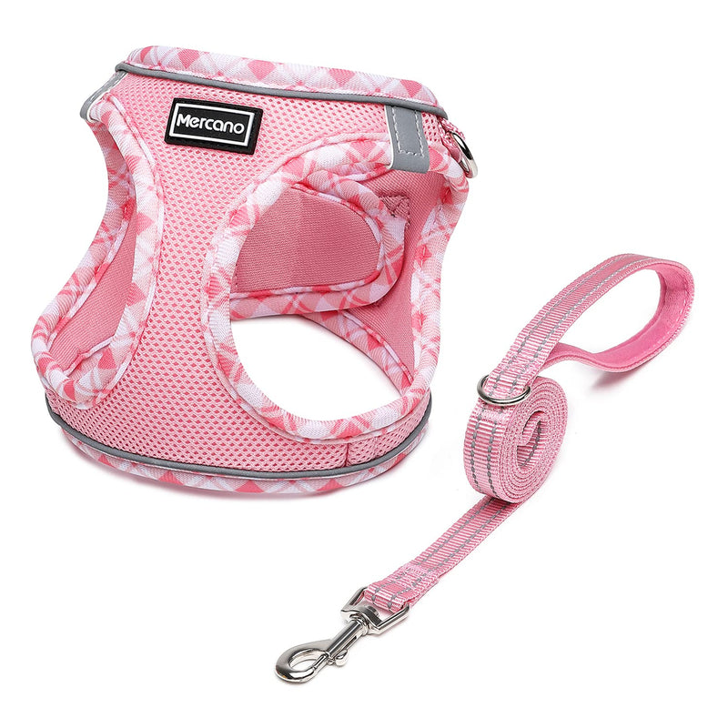 Mercano Soft Mesh Dog Harness and Leash Set, Step-in Reflective Breathable Lightweight Vest Harnesses with Safety Buckle for Small Dogs, Cats (Pink, S)