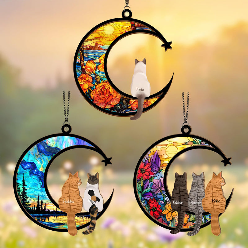 Thunala Personalized Cat Memorial Suncatcher – Custom Suncatcher with Name and Breed for Up to 3 Pets, Sympathy Gift for Pet Loss, Memorial Gift for Cat Lovers