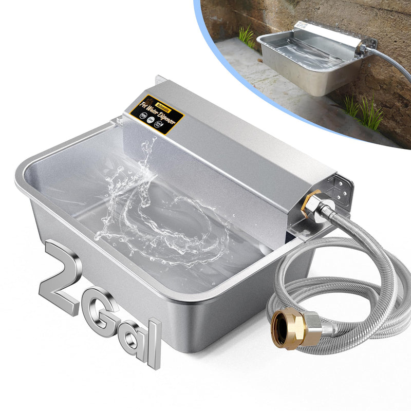 PETIMI Automatic Dog Water Dispenser, 2 Gallons 304 Stainless Steel Dog Water Bowl for Indoor/Outdoor, Large Water Bowl for Pets & Livestock, Anti Tip, Wide Mouth, Water Auto Fill, Fit GHT 3/4