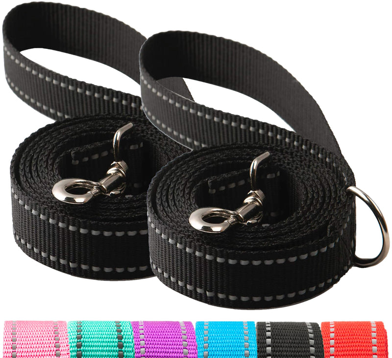 SUNNQ 2-Pack Reflective Leash 6ft - Nylon Leashes for Small, Medium, Large Dogs, Puppies, Cats - 6ft Training Leash with D Ring (Black, 1