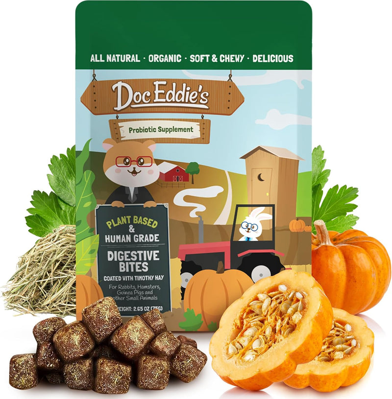 DOC EDDIE'S Digestive Bites - Plant-Based Small Animal Treats for Rabbits, Guinea Pigs, Hamsters, Gerbils, and More - Pr