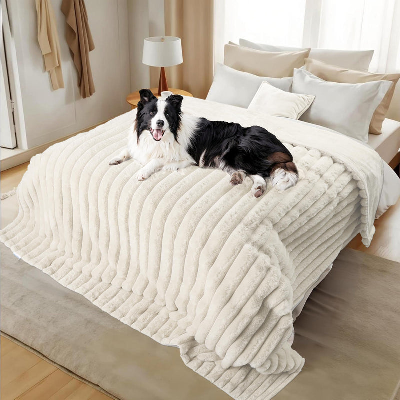 ZAKAPAWS Waterproof Pet Blanket for Large Dogs & Cats - Reversible Calming Plush, Washable Furniture Cover for Couch, Bed, Car Seat, Blocks Leaks, Stains & Pet Fur (Cream, 50