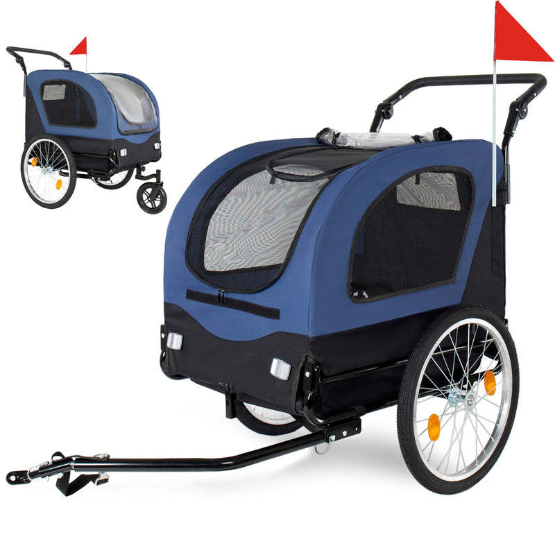 KEIKI Dog Bike Trailer with Built-in Leash, 2-in-1 Pet Stroller Cart Bicycle Carrier, Easy Folding Cart Frame with Front Caster & 20