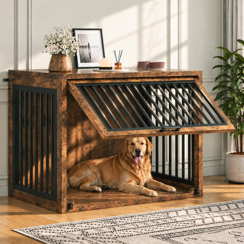 Jocoevol Dog Crate Furniture - 42'' Wooden Dog Kennel for Large Dogs up to 80 lb, Large Dog Crate with Hidden Sliding Do