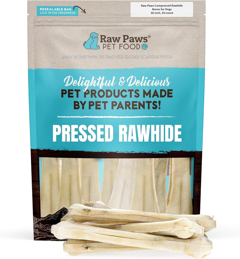 Raw Paws 10-inch Compressed Rawhide Bones for Dogs - Large, 10-Count