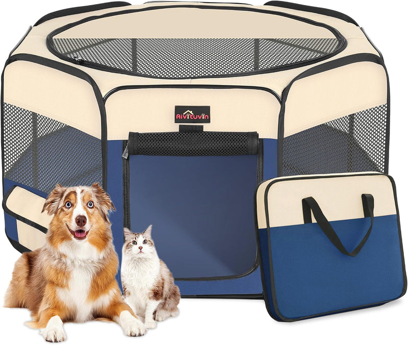 Aivituvin Dog Playpen, Foldable Pet Play Pens with Carrying Bag for Cat, Puppies, Rabbits, Portable Dog Tent Crates Cage