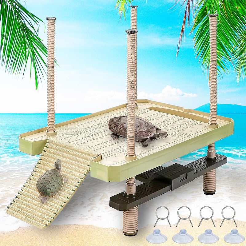 Large Turtle Floating Basking Platform with Feeding Area, Turtle Floating Docks Reptile Climbing Pier and Basking Platfo
