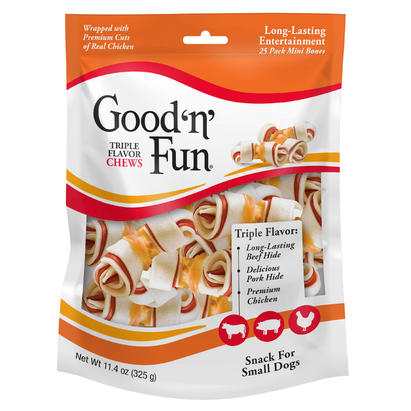 Good'N'Fun Triple Flavor Mini Rawhide Chews, 25-Count