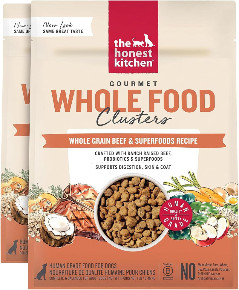 The Honest Kitchen Whole Food Clusters Whole Grain Beef & Oat Dry Dog Food, 1 lb Bag (Pack of 2)