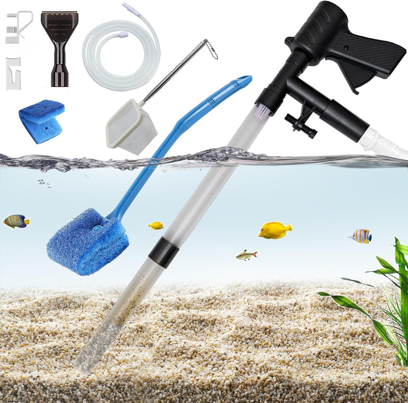 Carefree Fish Aquarium Gravel Cleaner 15~30In with 6Ft Water Hose Fish Tank Water Changer Sand Vacuum with Skimmer Net a