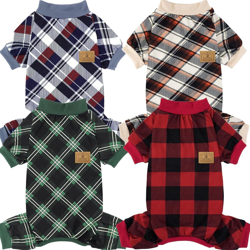 XPUDAC 4 Pack Dog Pajamas for Small Dogs Cats Plaid Doggie Clothes Puppy Onesies Christmas Pajamas Jumpsuits Pet Pjs Shi