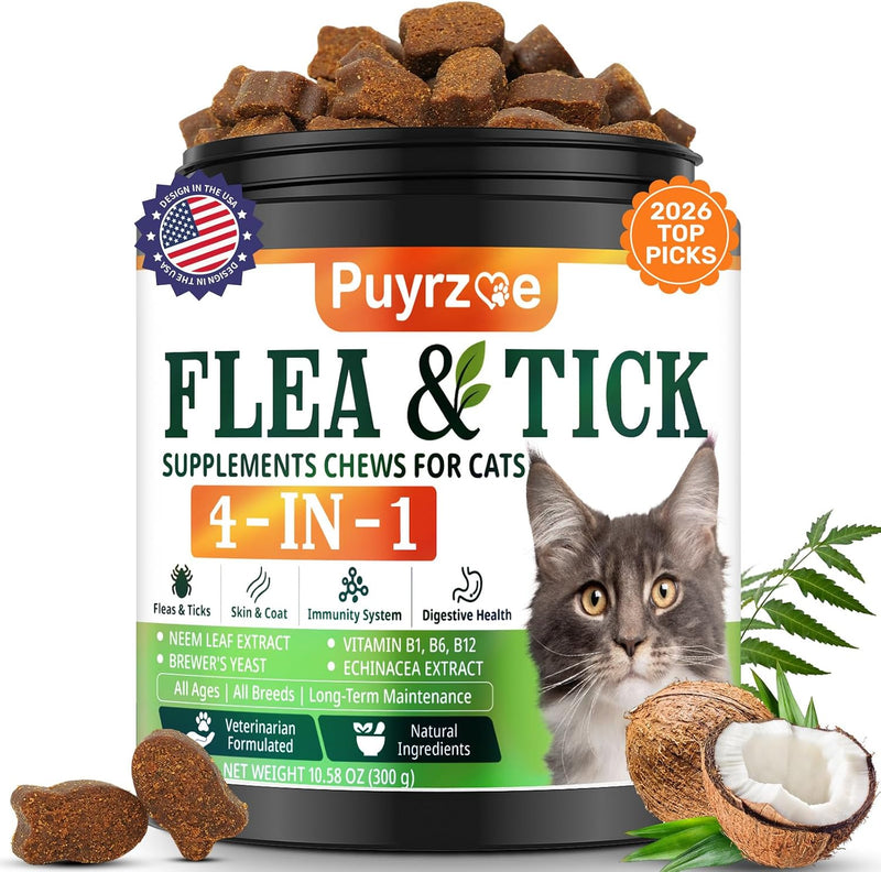 Puyrzoe Flea and Tick Prevention for Cats, Chewable Cat Flea Treatment
