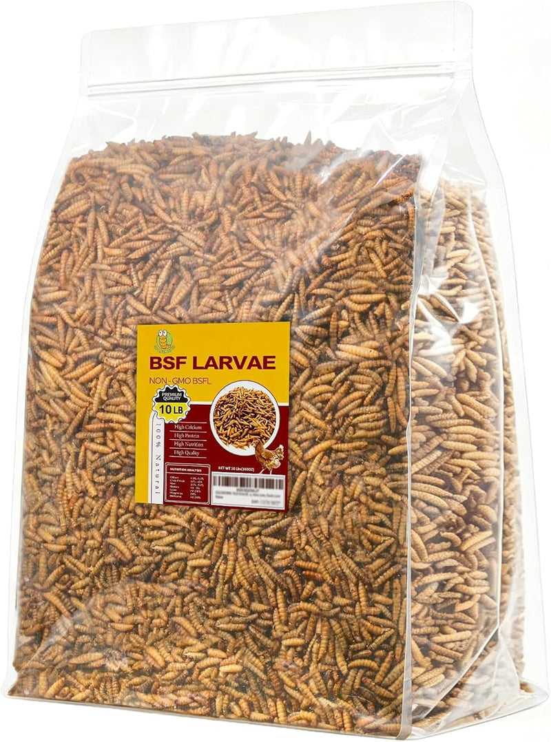 GOLDWORMS 10LB Dried Black Soldier Fly Larvae, 85X More Calcium Chicken Feed Than Mealworms, 100% Natural Non-GMO BSF, Treat for Chickens, Ducks, Laying Hens, Birds