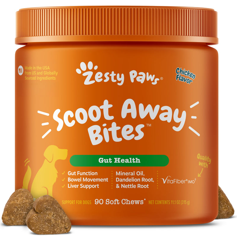 Zesty Paws Scoot Away Soft Chews - Healthy Bowel Function with Bromelain, Vita Fiber for Dogs, & Dandelion Root for Dog Digestive Support and Gut Health - 90 Soft Chews