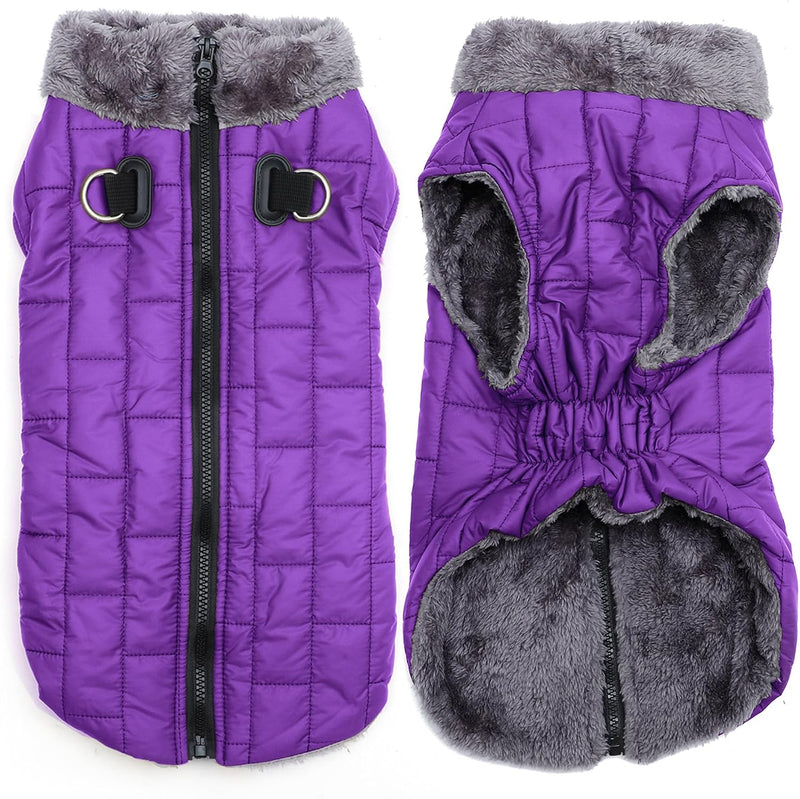 JoyDaog Fleece Dog Jacket for Small Dogs,Puppy Coat with Harness,Purple M