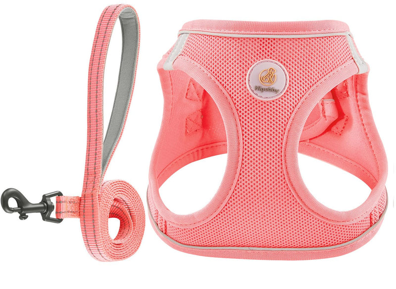 Hipubby Dog Harness and Leash Set, No Pull Soft Mesh Puppy Harness for Small Medium Dogs, Cats - Step in Reflective Breathable Lightweight Vest Harness for Walking, Training - Pink, XS