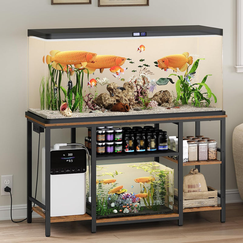 MAHANCRIS 55-75 Gallon Fish Tank Stand with Power Outlet, 3-Tier Metal Frame Aquarium Stand, Heavy Duty Reptile Terrariu