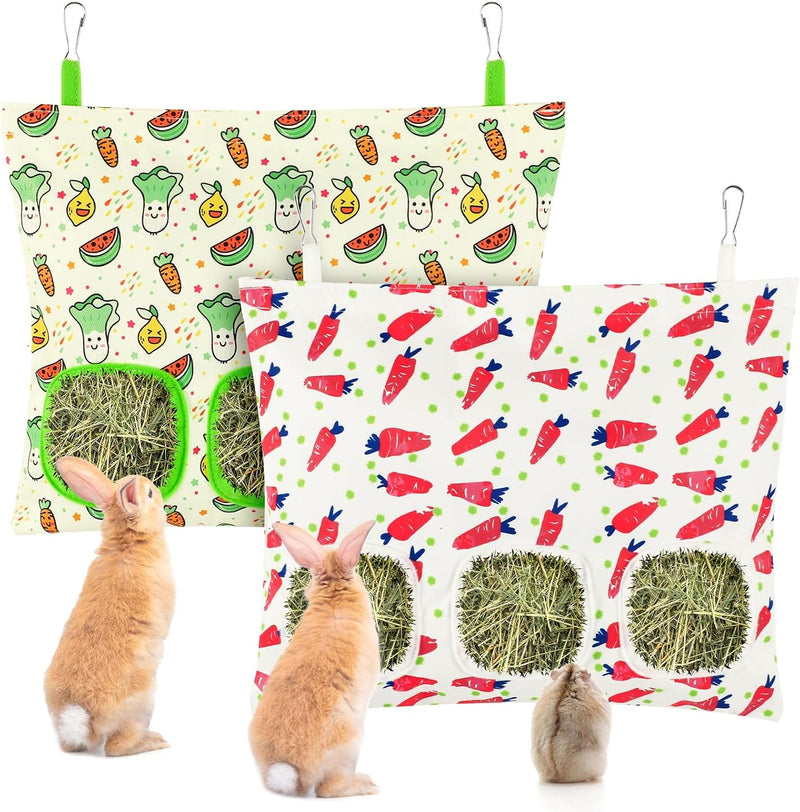 UPINS 2 Pack Guinea Pig Hay Feeder Bag,Bunny Rabbit Cage Bag Hanging Holder